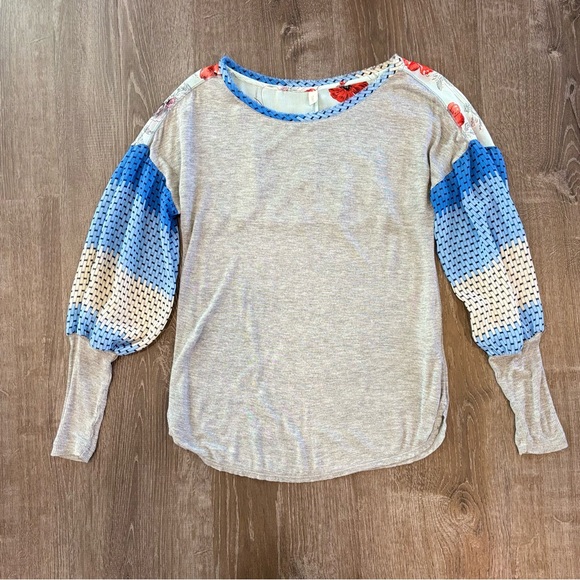 Anthropologie Tiny Chiffon Print with Grey Knit Long Sleeve XD - Picture 4 of 7